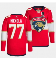 Men Florida Panthers 77 Niko Mikkola Red Home 2024 Stanley Cup Champions Stitched Jersey