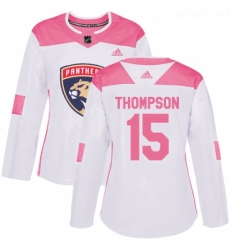 Womens Adidas Florida Panthers 15 Paul Thompson Authentic White Pink Fashion NHL Jersey 