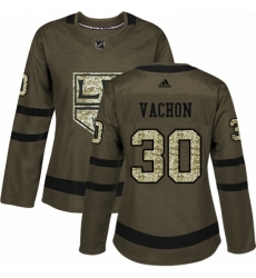 Womens Adidas Los Angeles Kings 30 Rogie Vachon Authentic Green Salute to Service NHL Jersey 