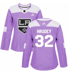 Womens Adidas Los Angeles Kings 32 Kelly Hrudey Authentic Purple Fights Cancer Practice NHL Jersey 