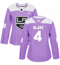 Womens Adidas Los Angeles Kings 4 Rob Blake Authentic Purple Fights Cancer Practice NHL Jersey 