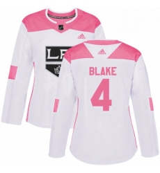 Womens Adidas Los Angeles Kings 4 Rob Blake Authentic WhitePink Fashion NHL Jersey 