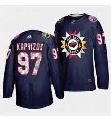 Men Minnesota Wild 97 Kirill Kaprizov 2021 22 Navy Native American Heritage Day Stitched Jersey