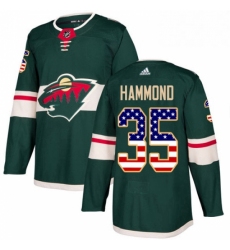 Mens Adidas Minnesota Wild 35 Andrew Hammond Authentic Green USA Flag Fashion NHL Jersey 