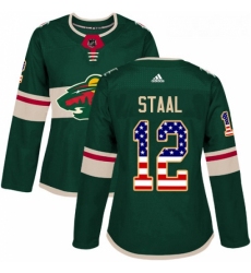 Womens Adidas Minnesota Wild 12 Eric Staal Authentic Green USA Flag Fashion NHL Jersey 