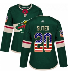 Womens Adidas Minnesota Wild 20 Ryan Suter Authentic Green USA Flag Fashion NHL Jersey 