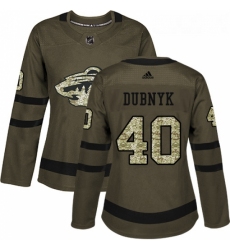 Womens Adidas Minnesota Wild 40 Devan Dubnyk Authentic Green Salute to Service NHL Jersey 