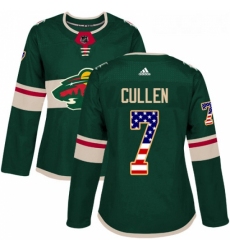 Womens Adidas Minnesota Wild 7 Matt Cullen Authentic Green USA Flag Fashion NHL Jersey 