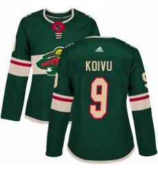 Womens Adidas Minnesota Wild 9 Mikko Koivu Authentic Green Home NHL Jersey 