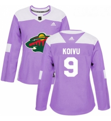 Womens Adidas Minnesota Wild 9 Mikko Koivu Authentic Purple Fights Cancer Practice NHL Jersey 