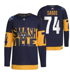 Men Nashville Predators 74 Juuse Saros 2022 Navy Stadium Series Breakaway Player Stitched Jersey