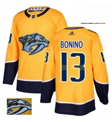 Mens Adidas Nashville Predators 13 Nick Bonino Authentic Gold Fashion Gold NHL Jersey 