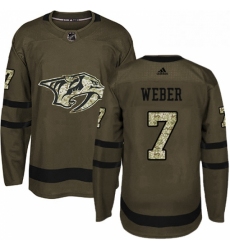 Mens Adidas Nashville Predators 7 Yannick Weber Authentic Green Salute to Service NHL Jersey 