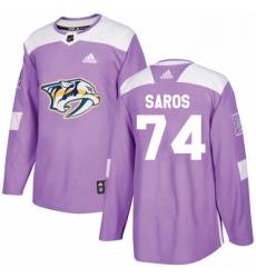 Mens Adidas Nashville Predators 74 Juuse Saros Authentic Purple Fights Cancer Practice NHL Jersey 