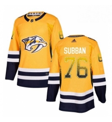 Mens Adidas Nashville Predators 76 PK Subban Authentic Gold Drift Fashion NHL Jersey 