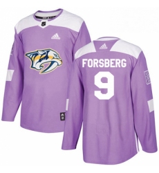 Mens Adidas Nashville Predators 9 Filip Forsberg Authentic Purple Fights Cancer PracticeNHL Jersey 