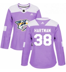 Womens Adidas Nashville Predators 38 Ryan Hartman Authentic Purple Fights Cancer Practice NHL Jersey 