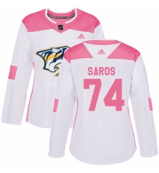 Womens Adidas Nashville Predators 74 Juuse Saros Authentic WhitePink Fashion NHL Jersey 