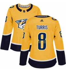 Womens Adidas Nashville Predators 8 Kyle Turris Authentic Gold Home NHL Jersey 