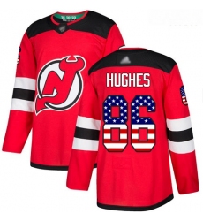 Devils #86 Jack Hughes Red Home Authentic USA Flag Stitched Hockey Jersey