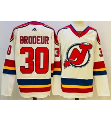 Men New Jersey Devils 30 Martin Brodeur White 2022 23 Reverse Retro Stitched Jersey