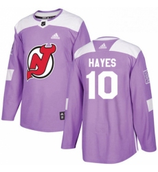 Mens Adidas New Jersey Devils 10 Jimmy Hayes Authentic Purple Fights Cancer Practice NHL Jersey 