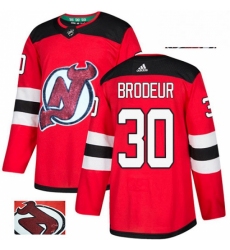 Mens Adidas New Jersey Devils 30 Martin Brodeur Authentic Red Fashion Gold NHL Jersey 