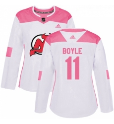 Womens Adidas New Jersey Devils 11 Brian Boyle Authentic WhitePink Fashion NHL Jersey 