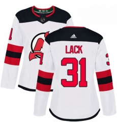 Womens Adidas New Jersey Devils 31 Eddie Lack Authentic White Away NHL Jersey 