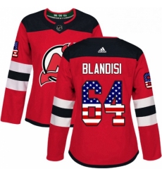 Womens Adidas New Jersey Devils 64 Joseph Blandisi Authentic Red USA Flag Fashion NHL Jersey 