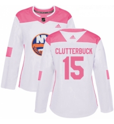 Womens Adidas New York Islanders 15 Cal Clutterbuck Authentic WhitePink Fashion NHL Jersey 