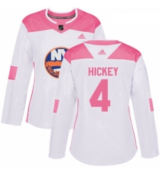 Womens Adidas New York Islanders 4 Thomas Hickey Authentic White Pink Fashion NHL Jersey 