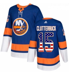 Youth Adidas New York Islanders 15 Cal Clutterbuck Authentic Royal Blue USA Flag Fashion NHL Jersey 