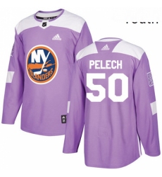 Youth Adidas New York Islanders 50 Adam Pelech Authentic Purple Fights Cancer Practice NHL Jersey 