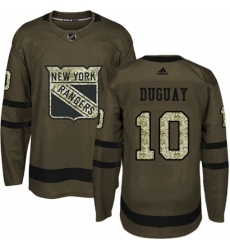 Mens Adidas New York Rangers 10 Ron Duguay Authentic Green Salute to Service NHL Jersey 