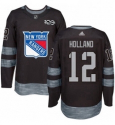 Mens Adidas New York Rangers 12 Peter Holland Premier Black 1917 2017 100th Anniversary NHL Jersey 