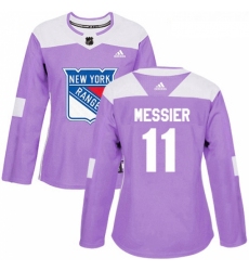 Womens Adidas New York Rangers 11 Mark Messier Authentic Purple Fights Cancer Practice NHL Jersey 