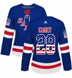 Womens Adidas New York Rangers 28 Paul Carey Authentic Royal Blue USA Flag Fashion NHL Jersey 