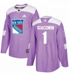 Youth Adidas New York Rangers 1 Eddie Giacomin Authentic Purple Fights Cancer Practice NHL Jersey 