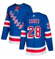 Youth Adidas New York Rangers 28 Paul Carey Authentic Royal Blue Home NHL Jersey 