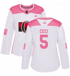 Womens Adidas Ottawa Senators 5 Cody Ceci Authentic WhitePink Fashion NHL Jersey 