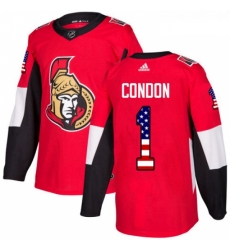 Youth Adidas Ottawa Senators 1 Mike Condon Authentic Red USA Flag Fashion NHL Jersey 