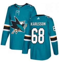 Mens Adidas San Jose Sharks 68 Melker Karlsson Authentic Teal Green Home NHL Jersey 