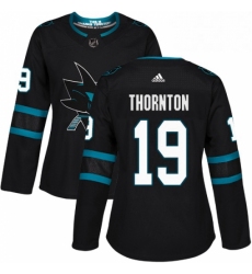 Womens Adidas San Jose Sharks 19 Joe Thornton Premier Black Alternate NHL Jersey 