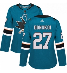 Womens Adidas San Jose Sharks 27 Joonas Donskoi Premier Teal Green Home NHL Jersey 