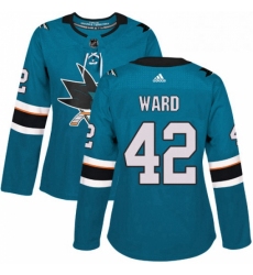 Womens Adidas San Jose Sharks 42 Joel Ward Premier Teal Green Home NHL Jersey 