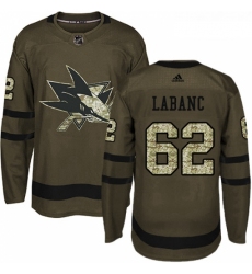 Youth Adidas San Jose Sharks 62 Kevin Labanc Authentic Green Salute to Service NHL Jersey 