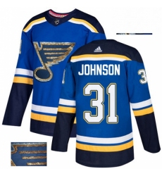 Mens Adidas St Louis Blues 31 Chad Johnson Authentic Royal Blue Fashion Gold NHL Jersey 