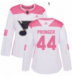 Womens Adidas St Louis Blues 44 Chris Pronger Authentic WhitePink Fashion NHL Jersey 