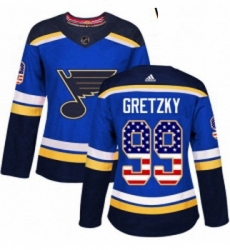 Womens Adidas St Louis Blues 99 Wayne Gretzky Authentic Blue USA Flag Fashion NHL Jersey 